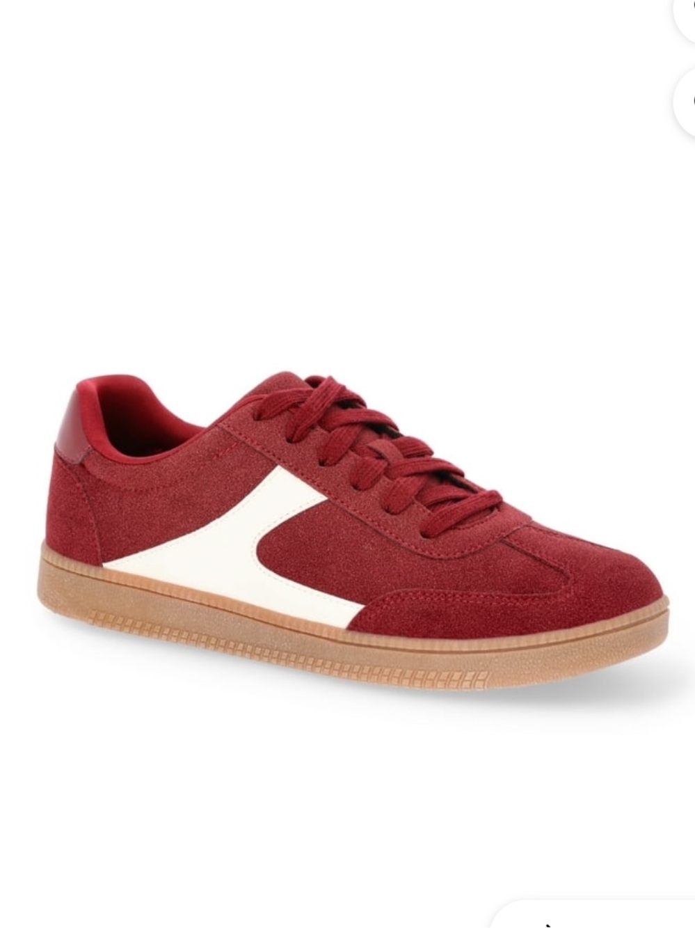No Boundaries Burgundy and White Suede-Style Lace-Up Sneakers